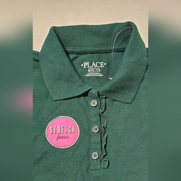Children's Place Green Short Sleeve Puff Sleeve Uniform Ruffle Polo sz med 7/8 - Picture 2 of 8